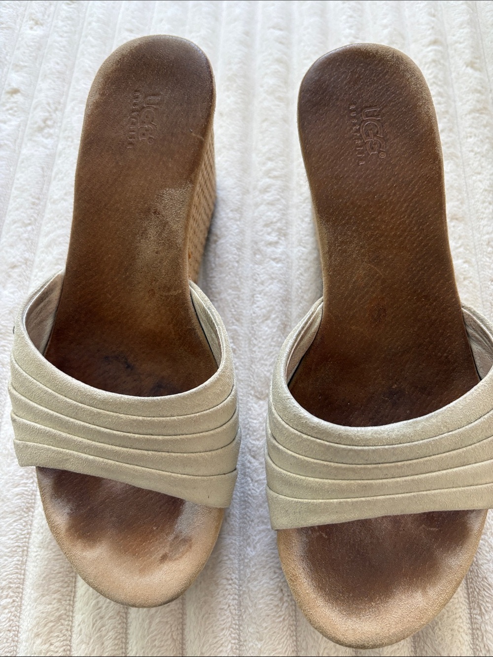 UGG Women's Cream Layered Suede Wedge Mules